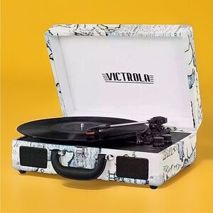 Victrola 3-Speed Bluetooth Suitcase Record Player turntable – Map Design – EUC